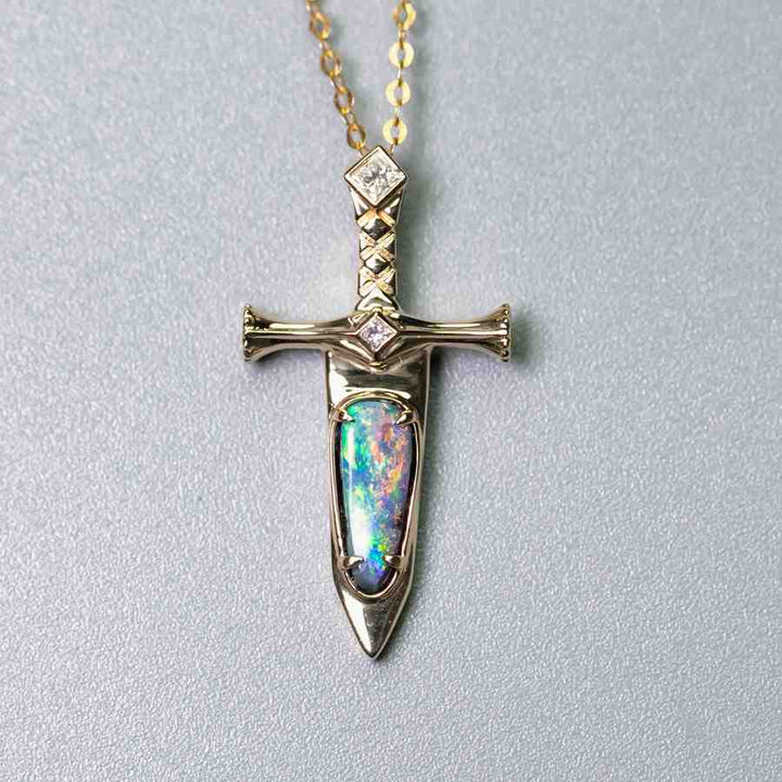 Knight Sword Opal Necklace