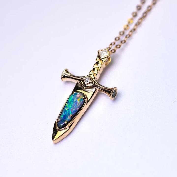 Knight Sword Opal Necklace