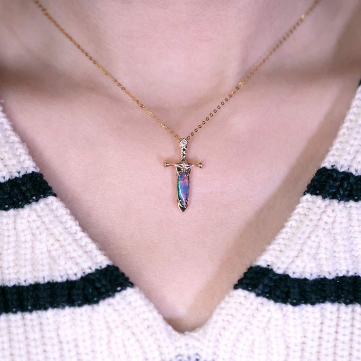 Knight Sword Opal Necklace