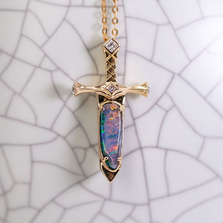Knight Sword Opal Necklace