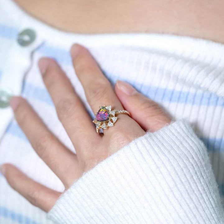 La Estrella - Halo Trillion Diamond Boulder Opal Engagement Ring