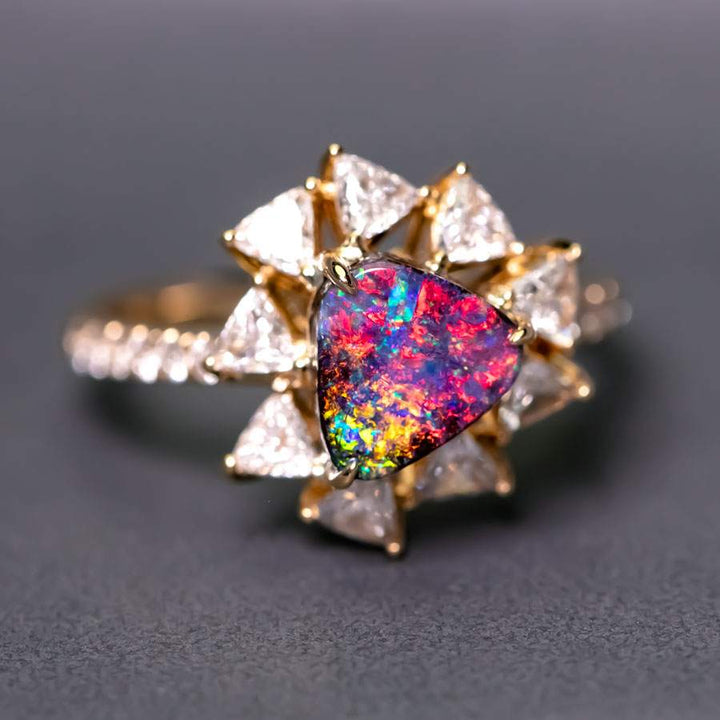 La Estrella - Halo Trillion Diamond Boulder Opal Engagement Ring