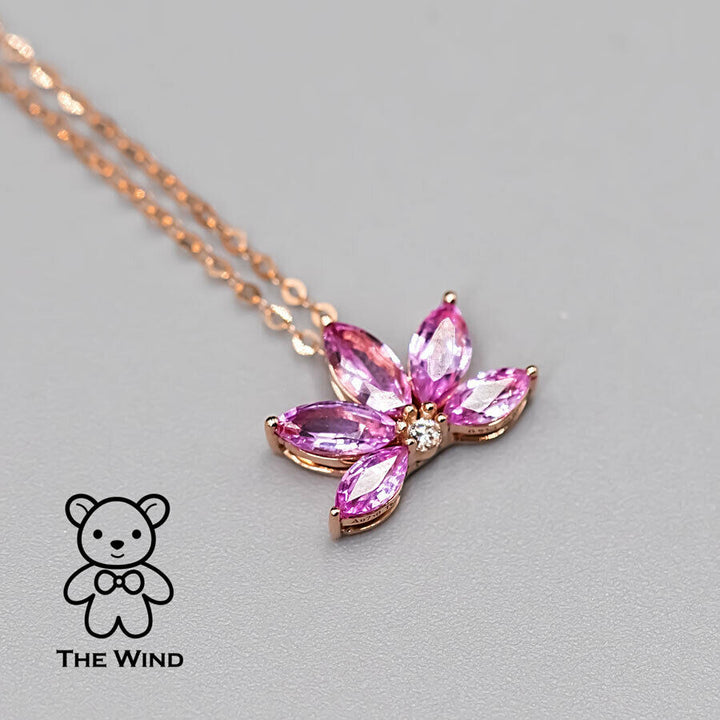 Lotus Water Lily Design Pink Sapphire Diamond Pendant Necklace-2