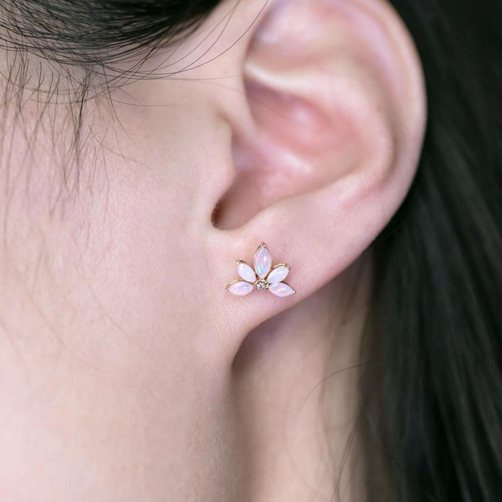Lotus Water Lily Design Opal Diamond Earrings