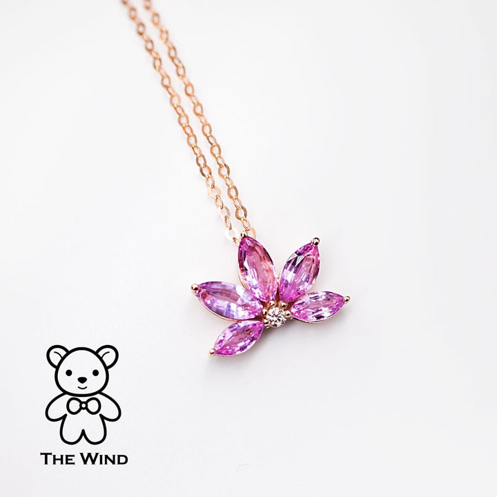 Lotus Water Lily Design Pink Sapphire Diamond Necklace