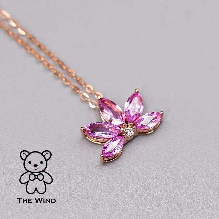 Lotus Water Lily Design Pink Sapphire Diamond Necklace