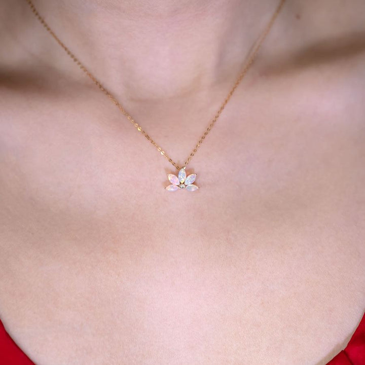 Lotus Water Lily Opal Diamond Necklace