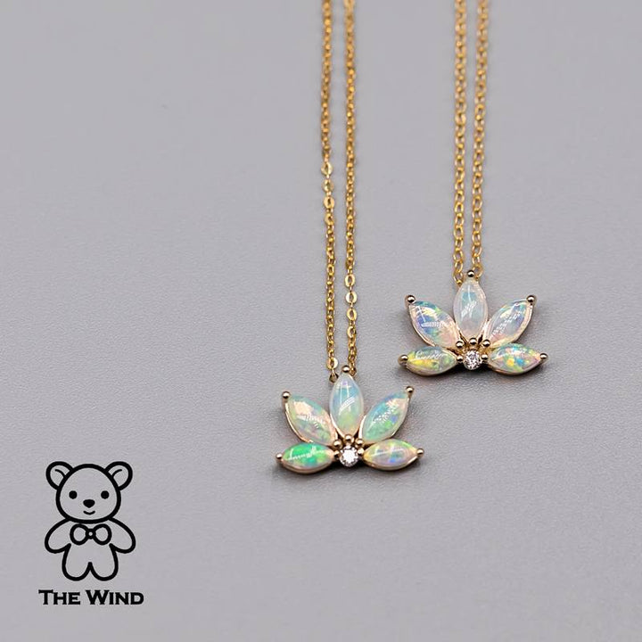 Lotus Water Lily Opal Diamond Necklace