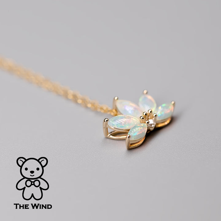 Lotus Water Lily Opal Diamond Necklace