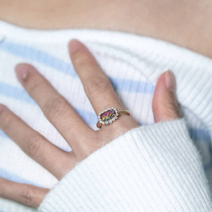 Magnificent Boulder Opal Halo Diamond Engagement Ring