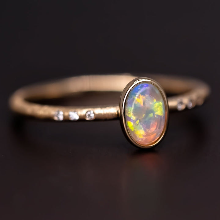 Matte Finish Engagement Ring Opal Diamond