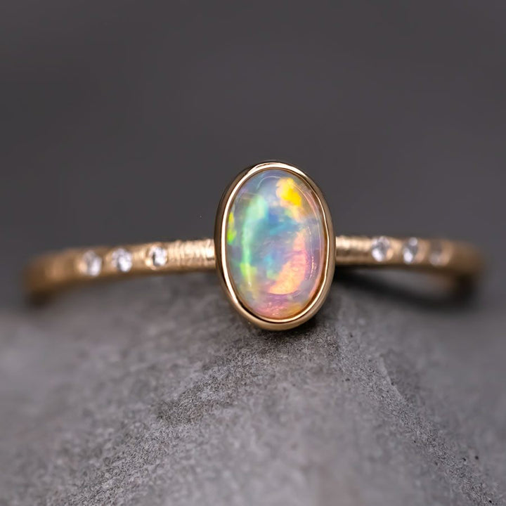 Matte Finish Engagement Ring Opal Diamond