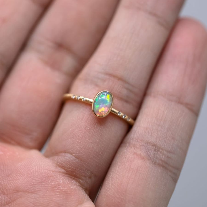 Matte Finish Engagement Ring Opal Diamond