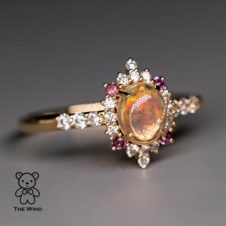 Mexican Fire Opal Diamond Amethyst Engagement Ring-1