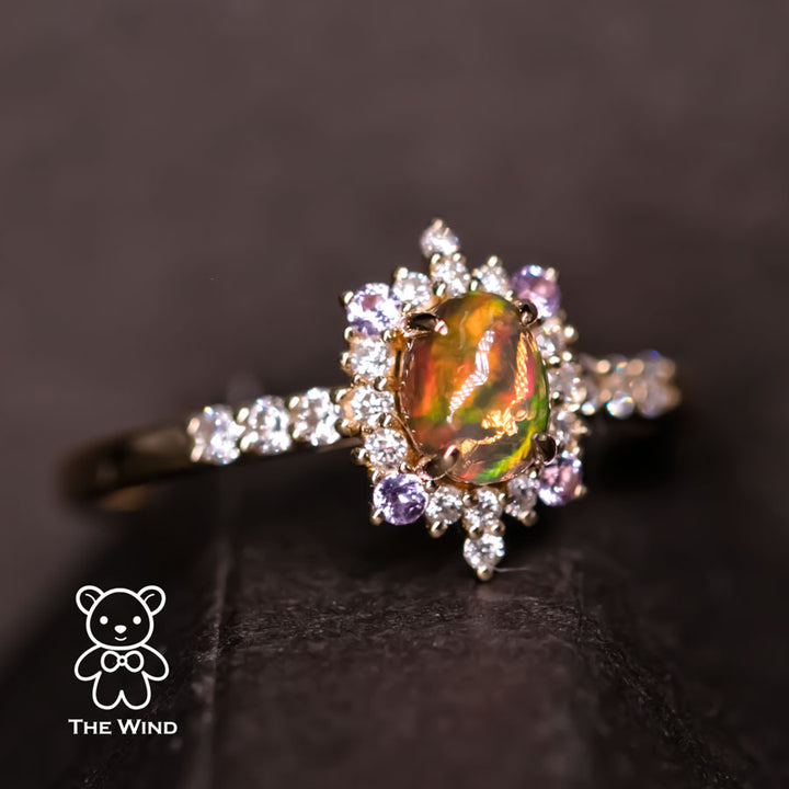 Mexican Fire Opal Diamond Amethyst Engagement Ring-2