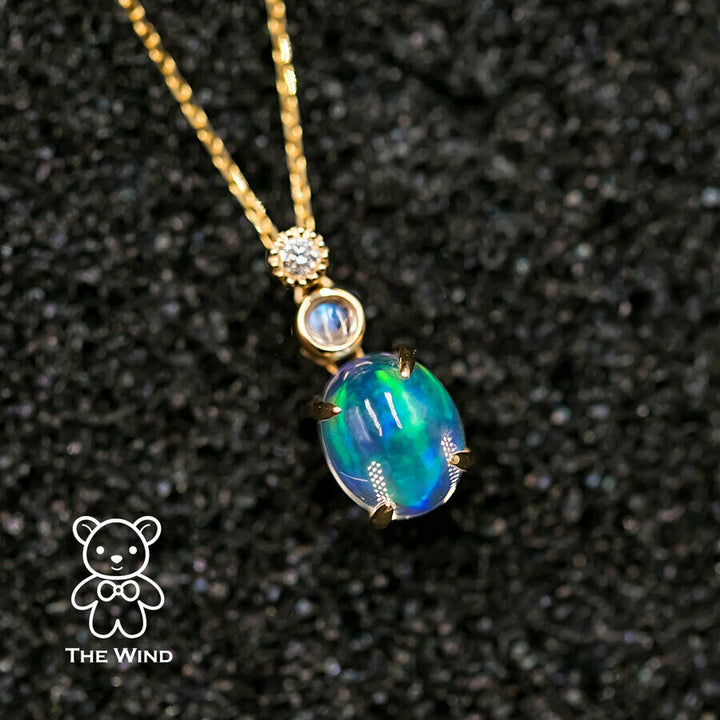 Mexican Fire Opal Diamond Moonstone Pendant Necklace-1