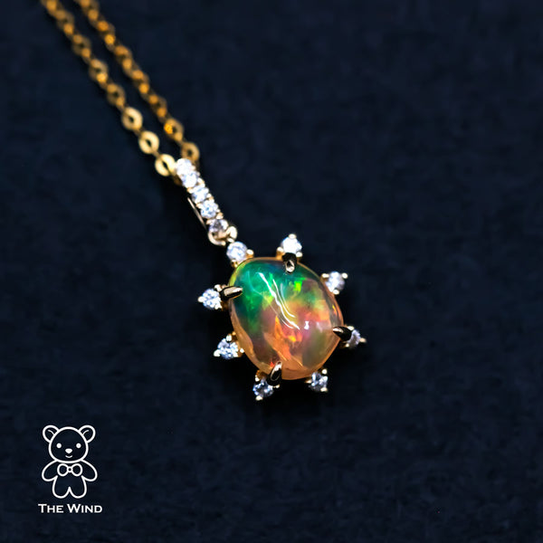 Mexican Fire Opal & Halo Diamond Necklace-1