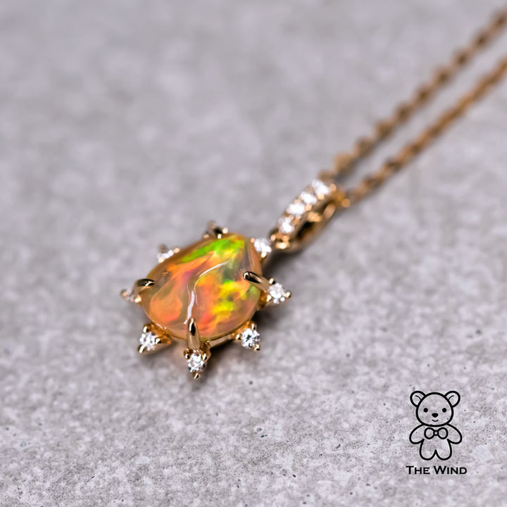 Mexican Fire Opal & Halo Diamond Necklace-2