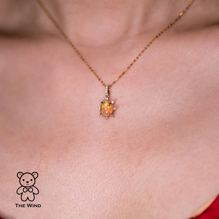 Mexican Fire Opal & Halo Diamond Necklace-4