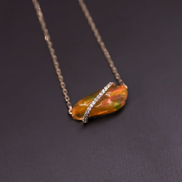 Mexican Fire Opal & Diamond Necklace