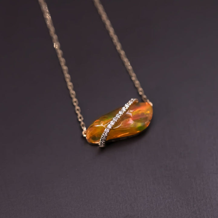 Mexican Fire Opal & Diamond Necklace