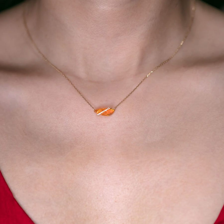 Mexican Fire Opal & Diamond Necklace