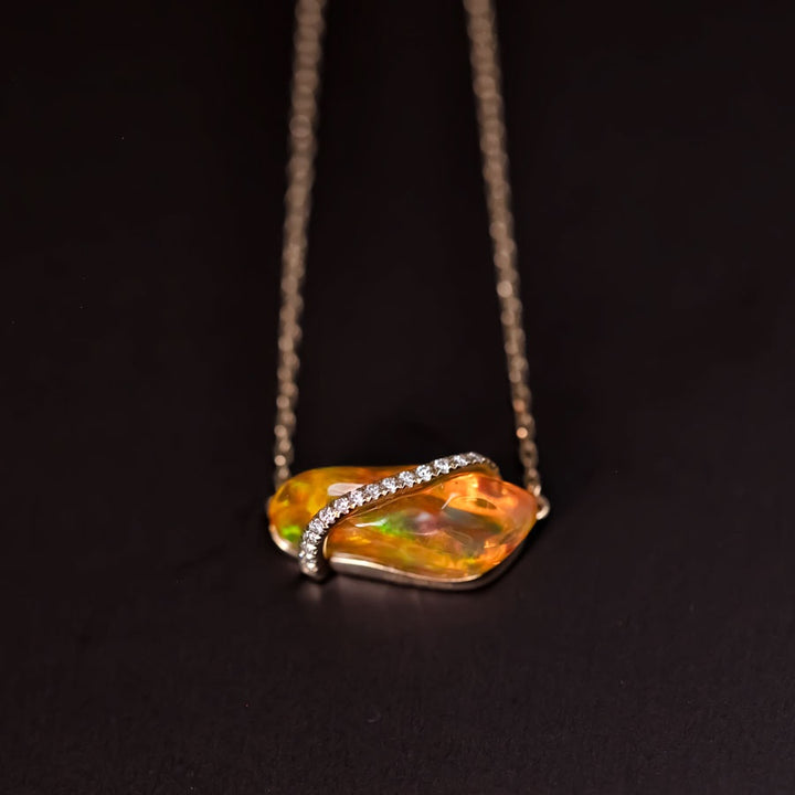 Mexican Fire Opal & Diamond Necklace