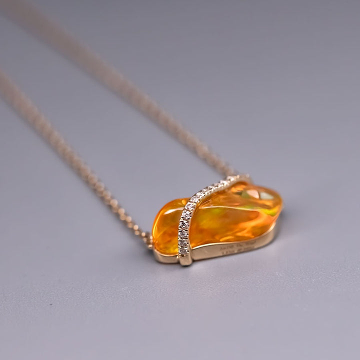 Mexican Fire Opal & Diamond Necklace