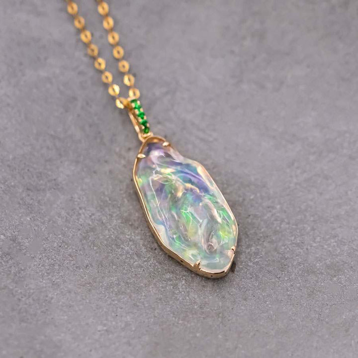 Mexican Fire Opal, Tsavorite Necklace