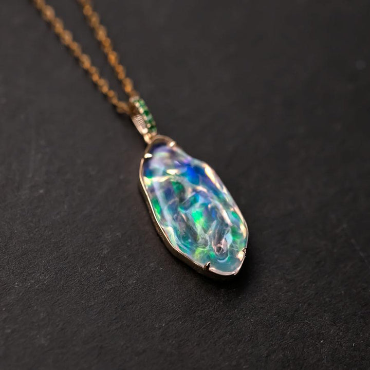 Mexican Fire Opal, Tsavorite Necklace