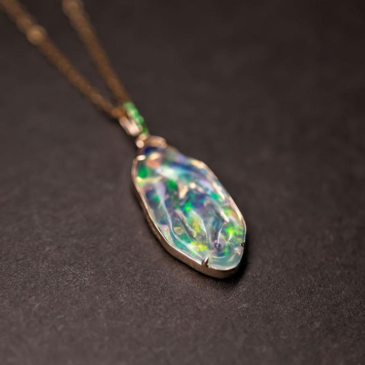 Mexican Fire Opal, Tsavorite Necklace