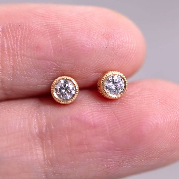 Milgrain Finish Brilliant Diamond Stud Earrings