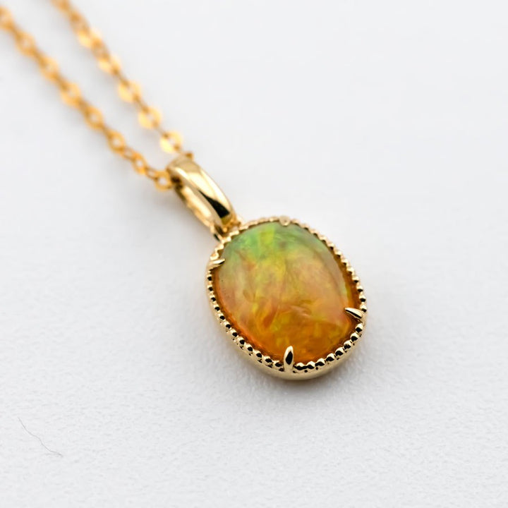 Minimal Oval Ethiopian Opal Necklace 