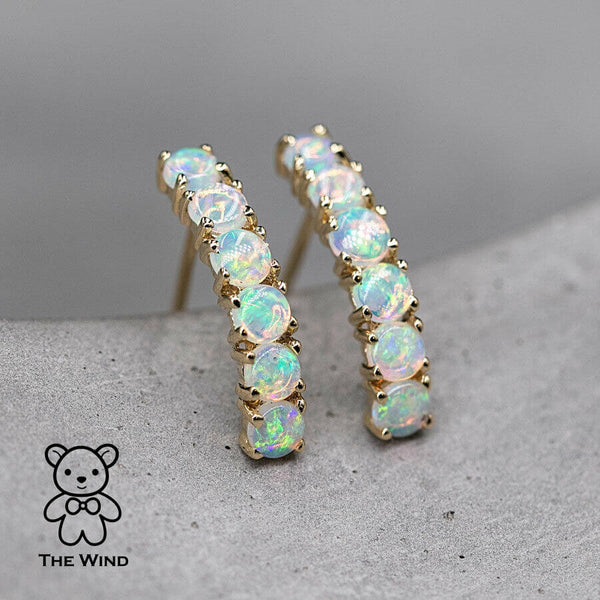 Minimalist Australian Solid Opal Curved Stud Earrings-1