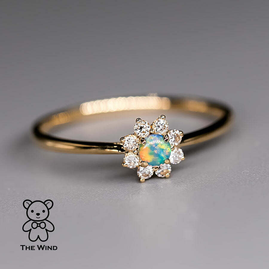 Opal Diamond Minimalist Australian Hola Ring 18K YG | The Wind Opal