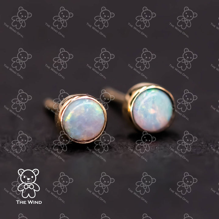 Minimalist Australian Solid Opal Round Stud Earrings-1