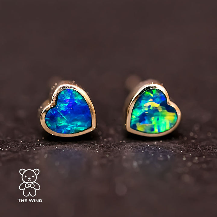 Minimalist Heart Shaped Australian Doublet Opal Stud Earrings-1