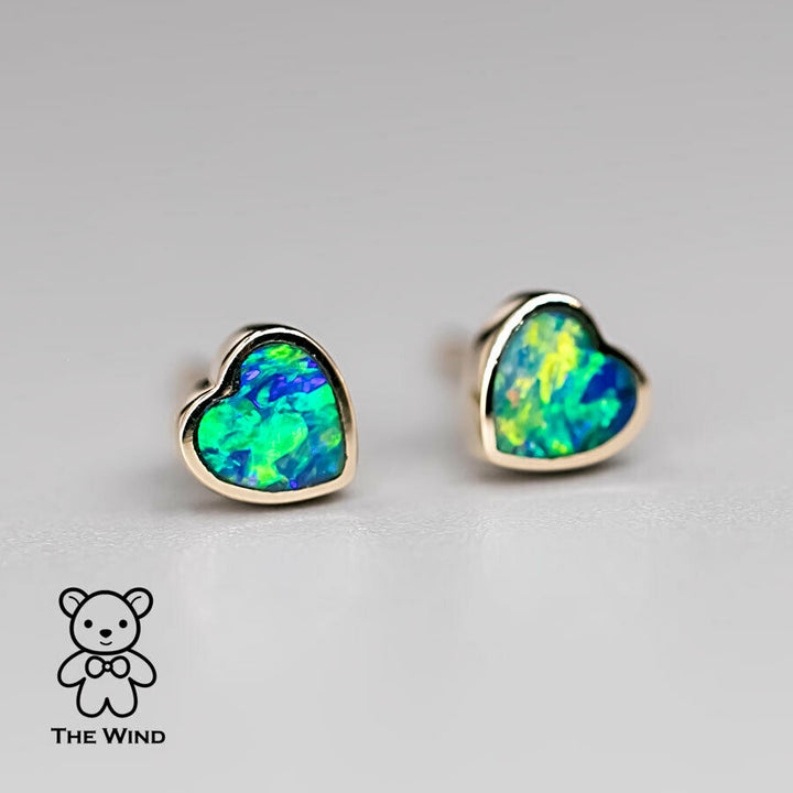 Minimalist Heart Shaped Australian Doublet Opal Stud Earrings-2