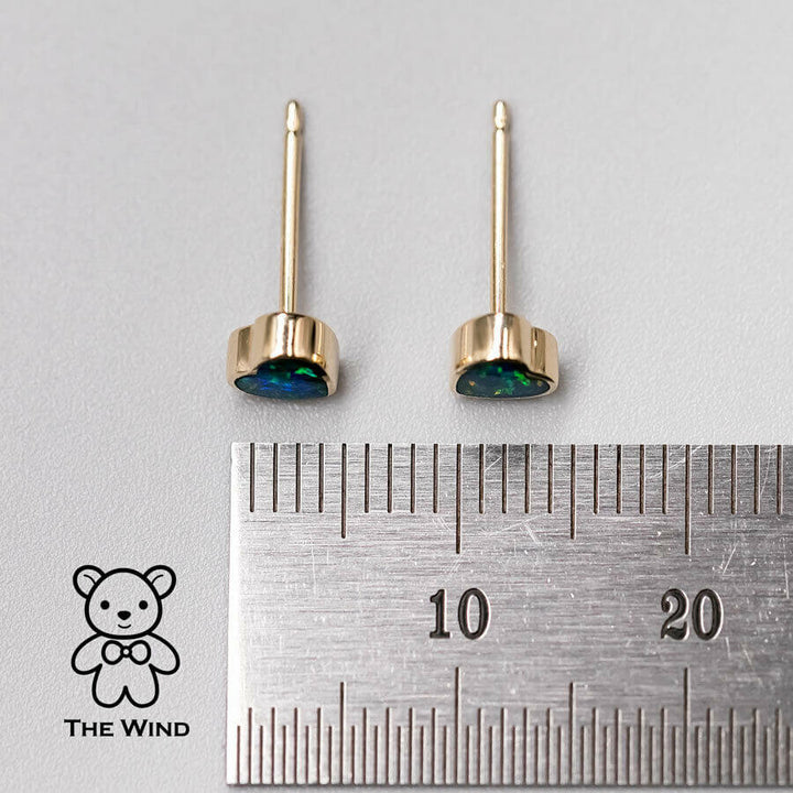 Minimalist Heart Shaped Australian Doublet Opal Stud Earrings-5