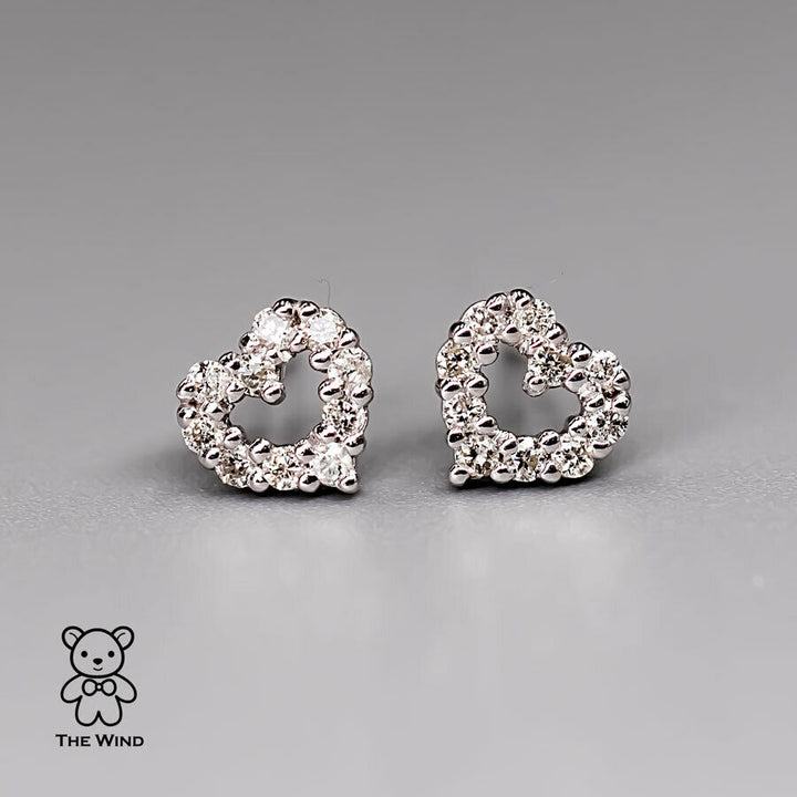 Minimalist Heart Shaped Diamond Stud Earrings-3
