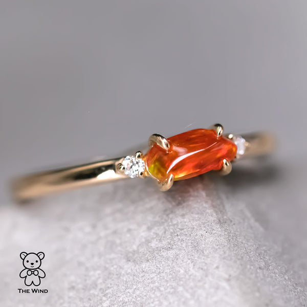 Minimalist Mexican Fire Opal & Diamond Engagement Wedding Ring-1