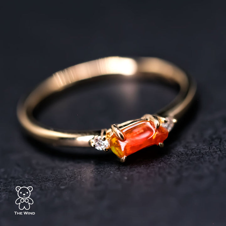 Minimalist Mexican Fire Opal & Diamond Engagement Wedding Ring-2