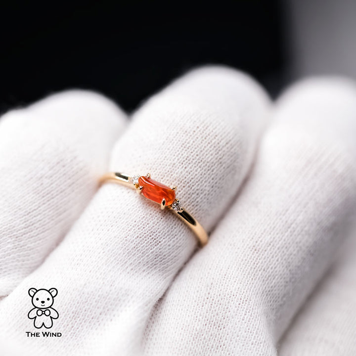 Minimalist Mexican Fire Opal & Diamond Engagement Wedding Ring-4