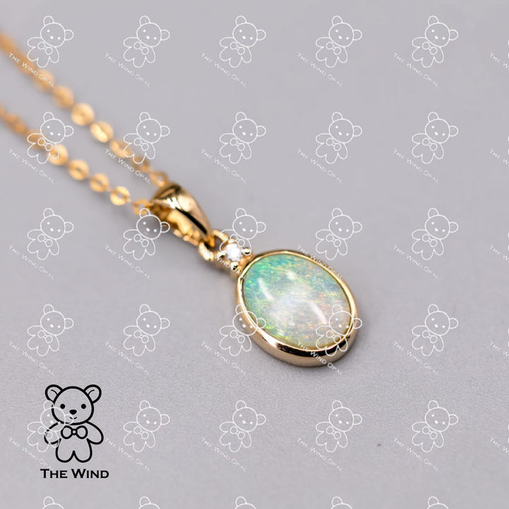 Minimalist Oval Australian Solid Opal & Diamond Pendant Necklace-2