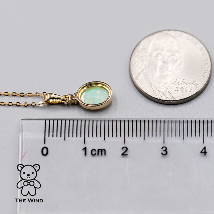 Minimalist Oval Australian Solid Opal & Diamond Pendant Necklace-4