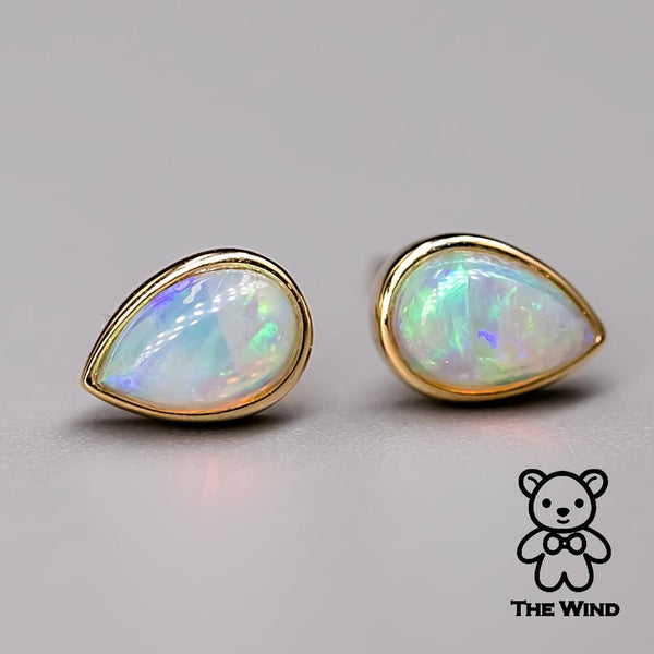 Minimalist Pear Shaped Australian Solid Opal Stud Earrings-1