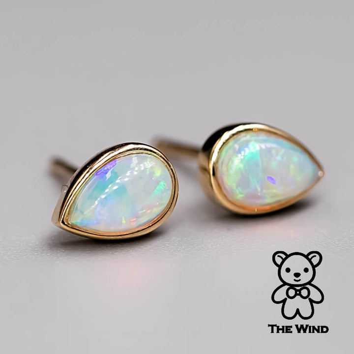 Minimalist Pear Shaped Australian Solid Opal Stud Earrings-3