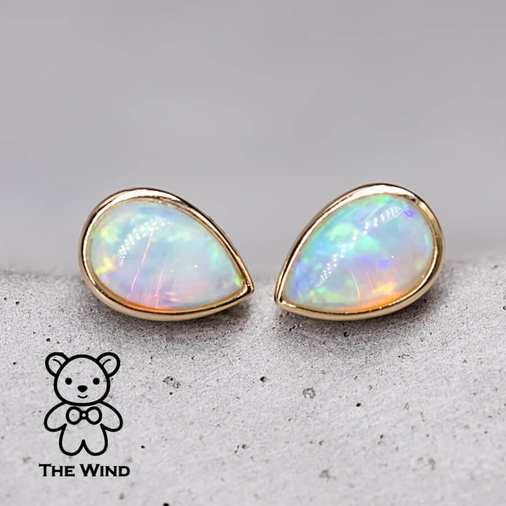 Minimalist Pear Shaped Australian Solid Opal Stud Earrings-4