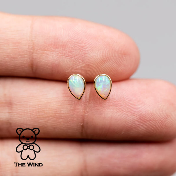 Minimalist Pear Shaped Australian Solid Opal Stud Earrings-7