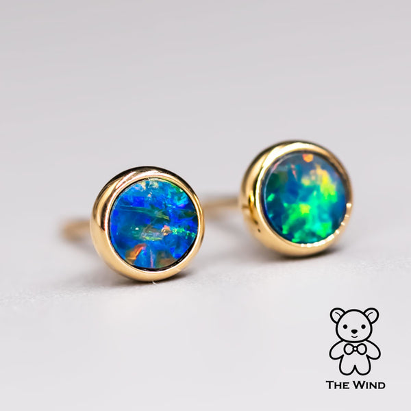 Minimalist Round Australian Doublet Opal Stud Earrings-1